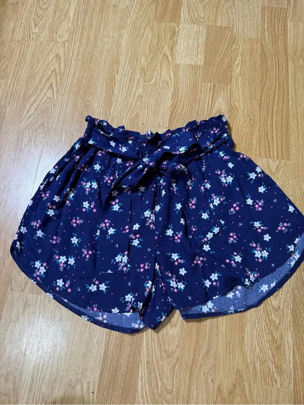 Bundle of 2 Navy Floral and Black Stripe High Waist Women’s Shorts - Size M